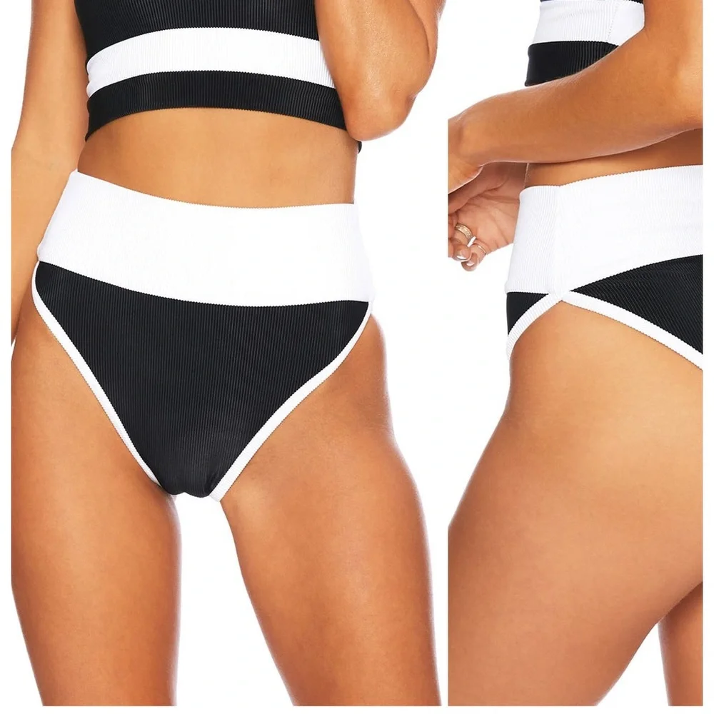 Beach Riot Emmy Colorblock High Waist Bikini Bottoms